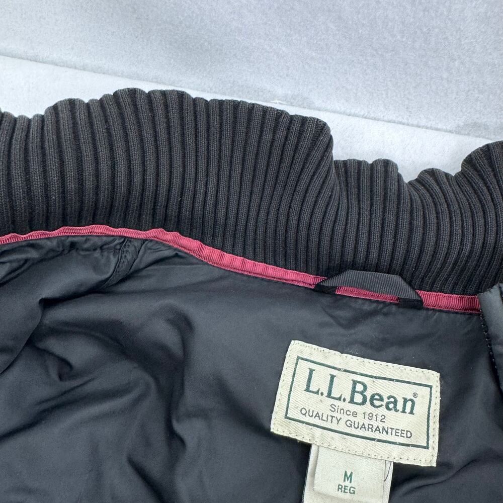 L.L.Bean Black Nylon Insulated Quilted Jacket Full Zip Ribbed Collar Mens Medium - Picture 7 of 7